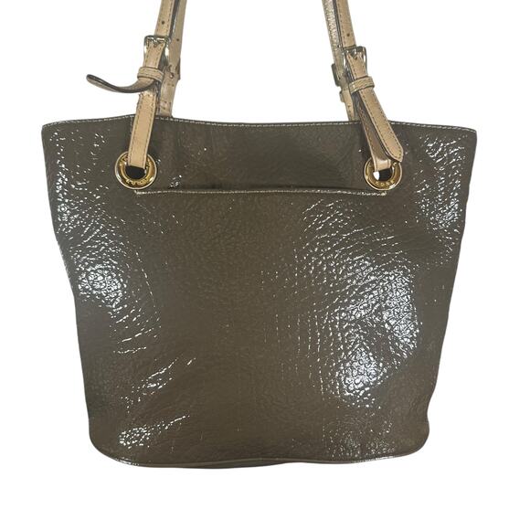 Michael Kors Brown Patent Leather Tote Bag Gold Hardware Shoulder Handbag - Picture 5 of 13